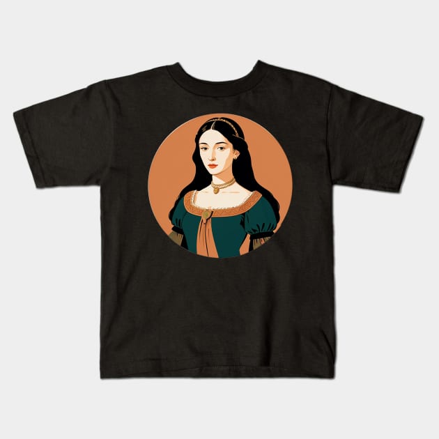 Beautiful Renaissance Woman in a Green Dress Kids T-Shirt by CursedContent